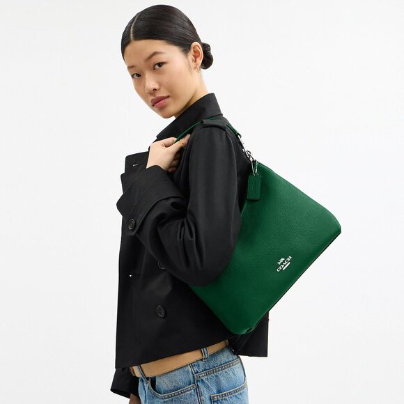 Coach Laurel Shoulder Bag | Pebbled Leather/Silver/Shamrock - Picture 9 of 10